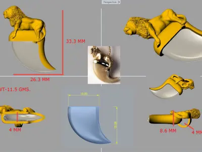 lion necklace claw vintage 3D print model