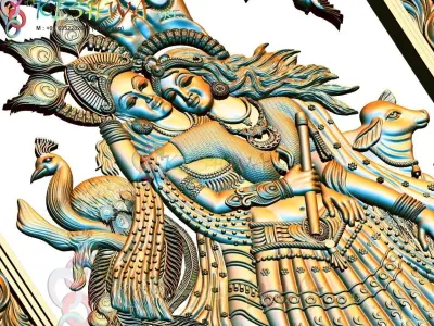 krishna 3d model and lakshmi wood carving 3D model