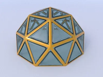 Geodesic dome structure with frame and glass panels 3D model