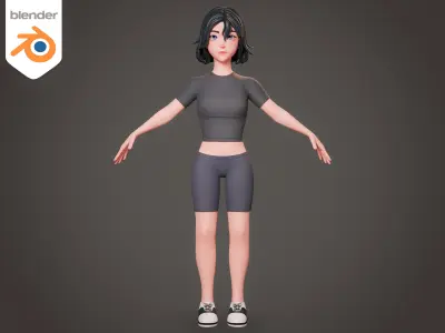 Sport girl cartoon character - Rigged 3D model