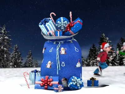Santas Blue Gift Bag 3D model