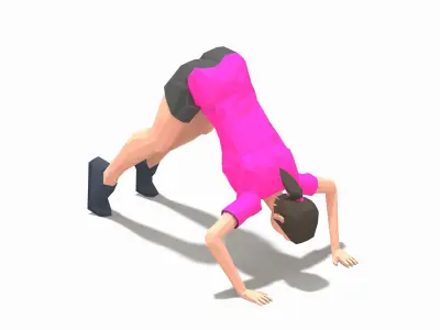 Pike Push Ups Exercise Woman Animation Low-poly 3D model