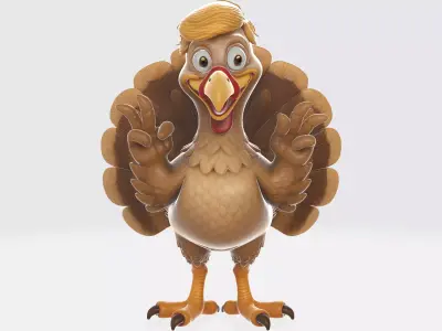 Funny Cartoon Turkey with Hair 3D Print Model 3D print model
