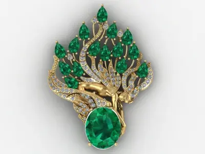 woman pendant  with gem 3D print model