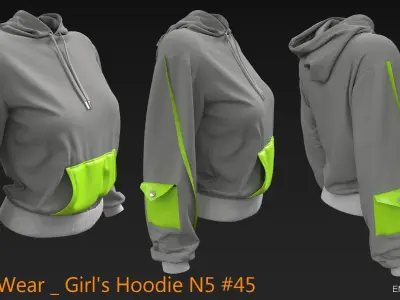 Sport Wear  Girls Hoodie N5 45 CLO3D ZPRJ FBX OBJ MTL  3D model