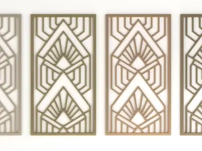 Decorative gold plaster partition screen with geometric pattern 3D model shop