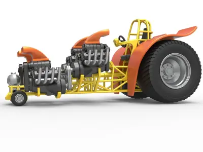 Pulling tractor 4 engines V8 Version 3 Scale 1 to 25 3D print model