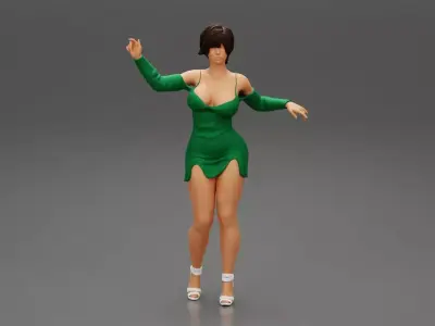 Sexy woman in long sleeve dress with short hair 3D print model