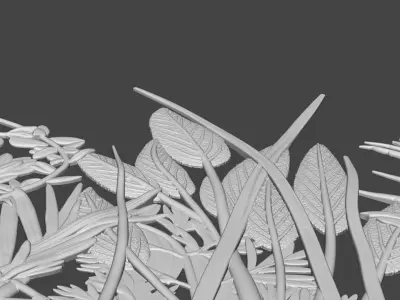 Botanical bas-relief decorative panel 3D print model