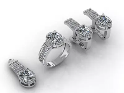 Mini Set Ring Pendant Earrings STL 3DM Womens Jewelry 3D print model