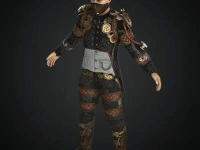  Steampunk rigged character Low-poly 3D model