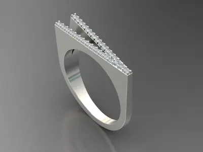alphabet jewelry ring diamond letter V 3D print model