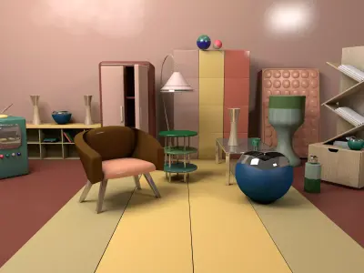 Cartoon Room Interior Elements Low-poly 3D model