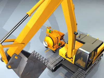 Excavator and concrete mixer 3D model