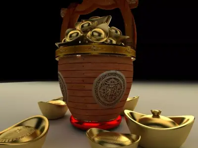Chinese gold ingot bucket 3D model