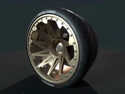 Wheel for supercars with Dunlop and TOYO tires Low-poly 3D model