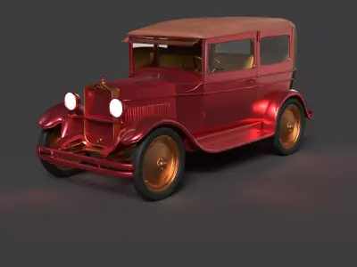 Chinese red vintage car   Low-poly 3D model by aceimagedesign-1