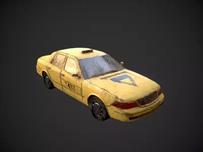 Low Poly Old Abandoned Taxi Car - Textured Low-poly 3D model