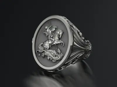 Saint George and the Dragon Engraved Ring 3D STL 3DM Model 3D print model