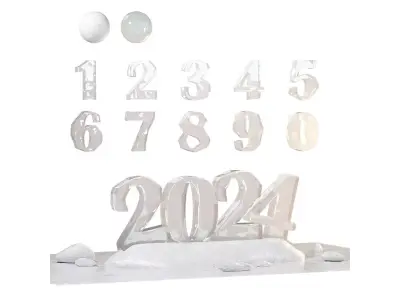 Set of numbers made of snow and ice 3D model