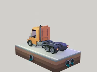 Low poly truck orange Low-poly 3D model