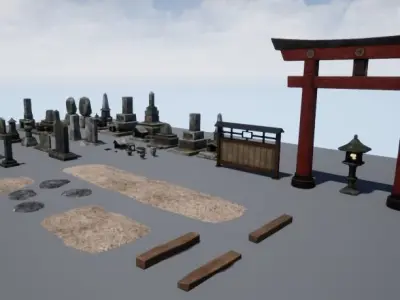 Japanese Garden Scene Prop Pack  Low-poly 3D model