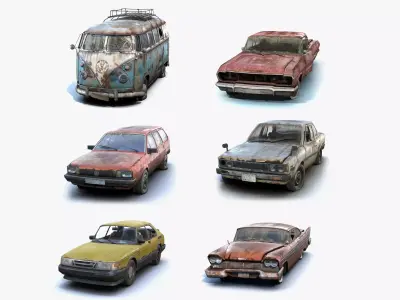 Old Rusted Retro Cars Collection 3D Model Pack