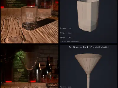Bar Glass Pack Low-poly 3D model
