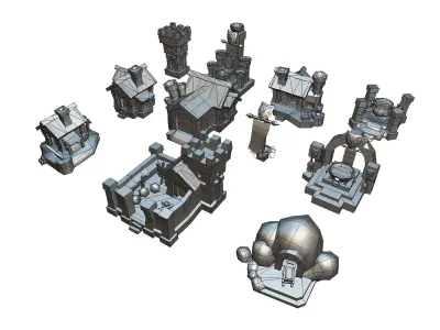 RTS Human Building Set - Low Poly Hand Painted Low-poly 3D model