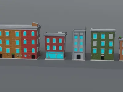 Stilized Buildings Low-poly 3D model