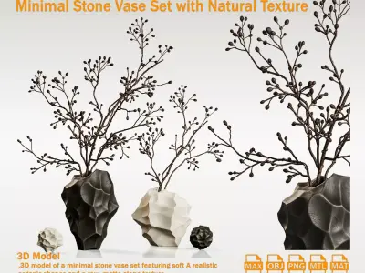  Minimal Stone Vase Set with Natural Texture 3D model