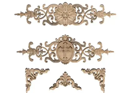 Cartouche-030 wood carving - ornate floral design 3D model