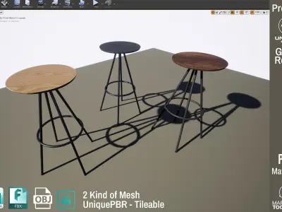 PBR Various Options Bar Chair Design - Lumion - UE4 Low-poly 3D model