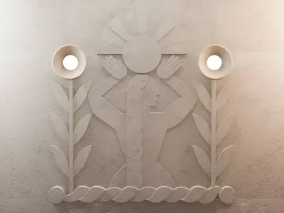 Minimalist Stucco Wall Art Abstract Woman with Sun 3D model