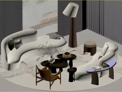 Italian-style Minimalist Curved Sofa 3D model