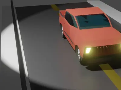 Low Poly PickUp car driving on road Low-poly 3D model