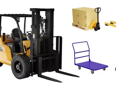 Cat Forklift Manual Loader and Carts Kit BLENDER 3D Model Cycles 3D model