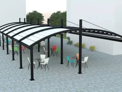 Awning outdoor cafe with tables and chairs 3D model