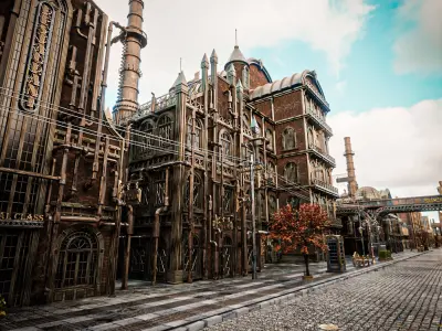 STEAMPUNK INDUSTRIAL BUILDING 4 Low-poly 3D model