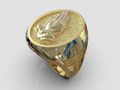 Man signet praying hand signet ring model 997 3D print model