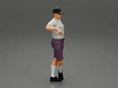 Delivery man waiting for client wearing short and cap 3D print model