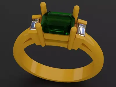 Solitaire Ring Esmerald 3D print model