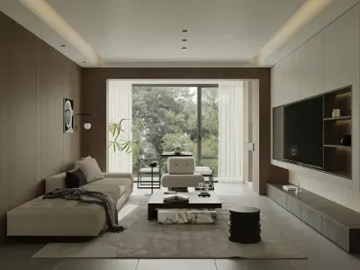 Modern living room dining room kitchen cloakroom and bathroom 3D model