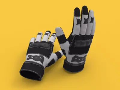 Black and white riding gloves 3D model