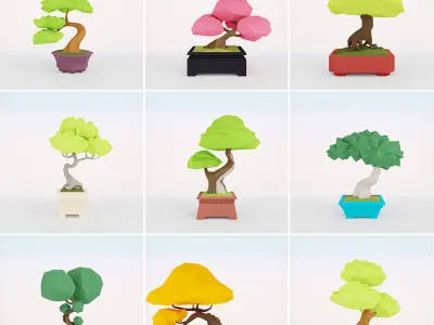 Low poly set of bonsai trees Low-poly 3D model
