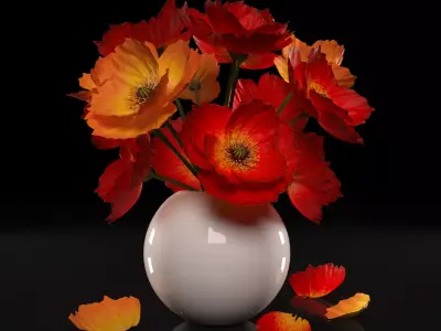 RED POPPIES FLOWERS 3D model