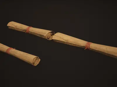 Scrolls Game Ready three sticks of cinnamon Low-poly 3D model