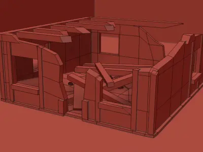 Destroyed house building  Low-poly 3D model