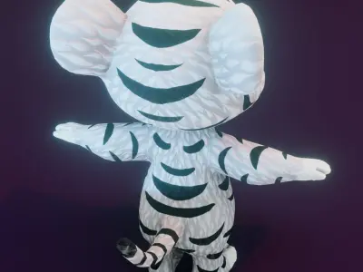 Cartoon White Tiger Rigged 3D Model Low-poly 3D model