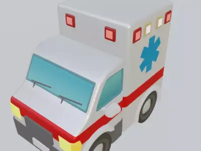 Tiny cartoon ambulance car Low-poly 3D model